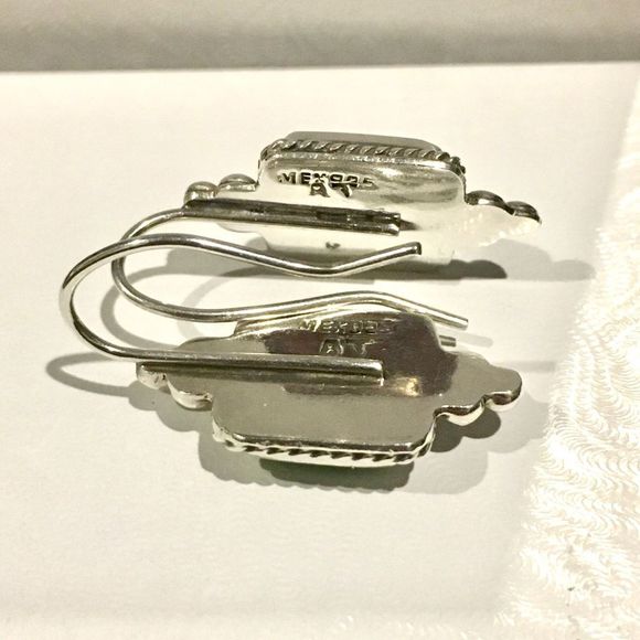 TAXCO Green Turquoise Sterling Drop Earrings - Picture 3 of 6